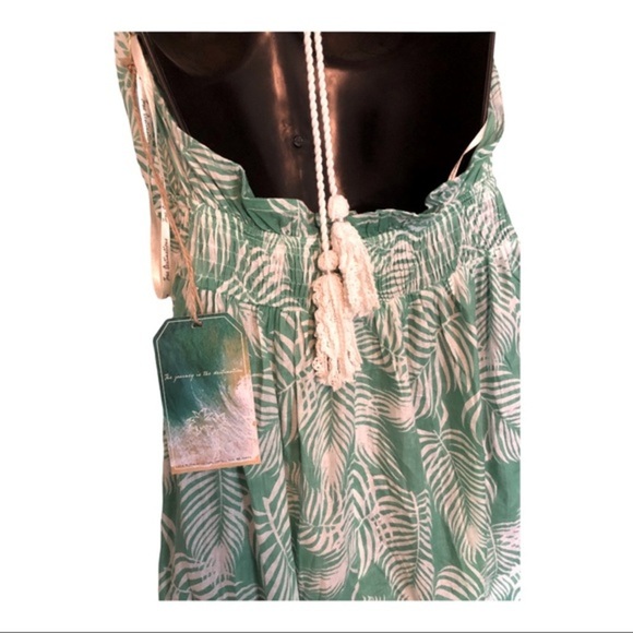 Green white floral open back halter beach cover up crochet maxi dress size small - Picture 7 of 16